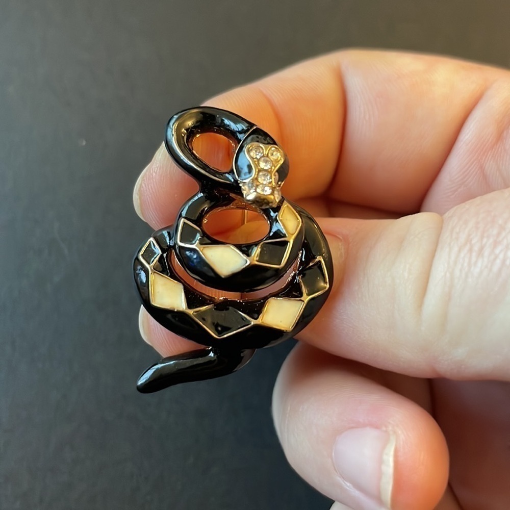 MACY'S Large gold snake brooch with crystal eye